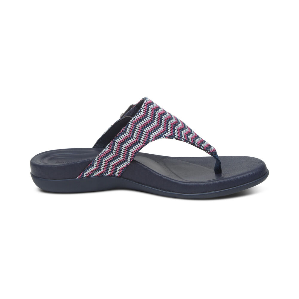 Aetrex Women's Rita Adjustable Flip Flops - Navy | USA WMMOH9A